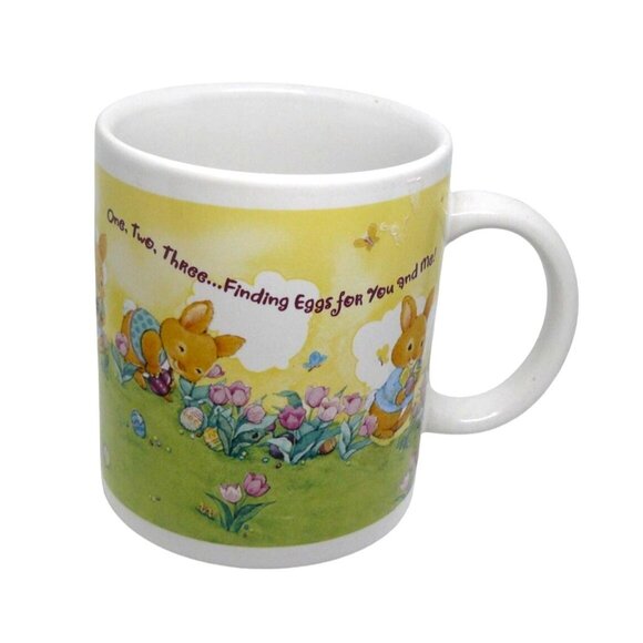 Easter Bunny Mug w "One Two Three...Finding Eggs" Scene Hallmark Coffee Teacup - Picture 5 of 5